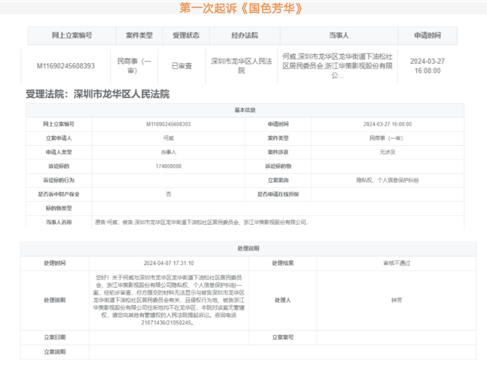 第1次起诉《国色芳华》法院截图